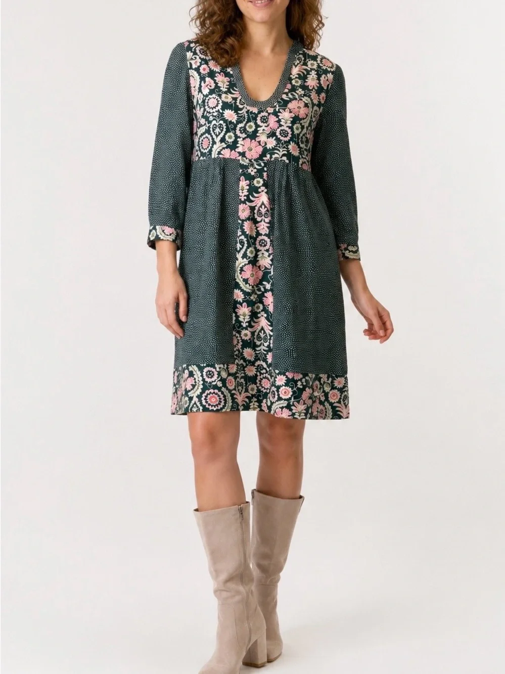 Boden Mollie Floral Viscose Dress Green Pink Print Size US 10 - Picture 1 of 11